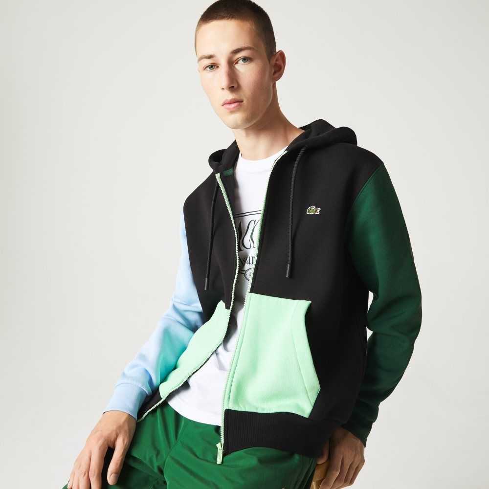 Black / Green / Blue / Light Green Lacoste Classic Fit Color-Block Hooded Zip Sweatshirt | FONJYV-475