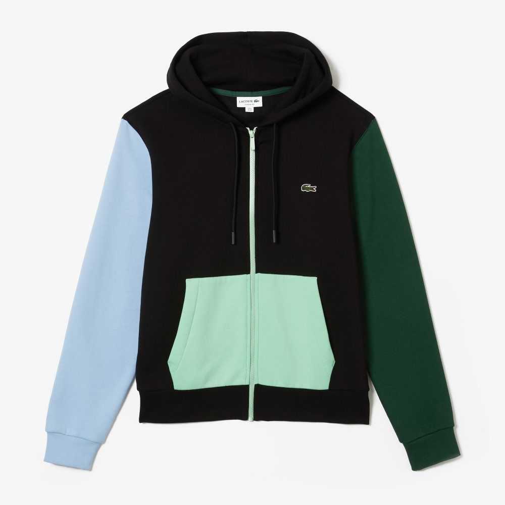 Black / Green / Blue / Light Green Lacoste Classic Fit Color-Block Hooded Zip Sweatshirt | FONJYV-475