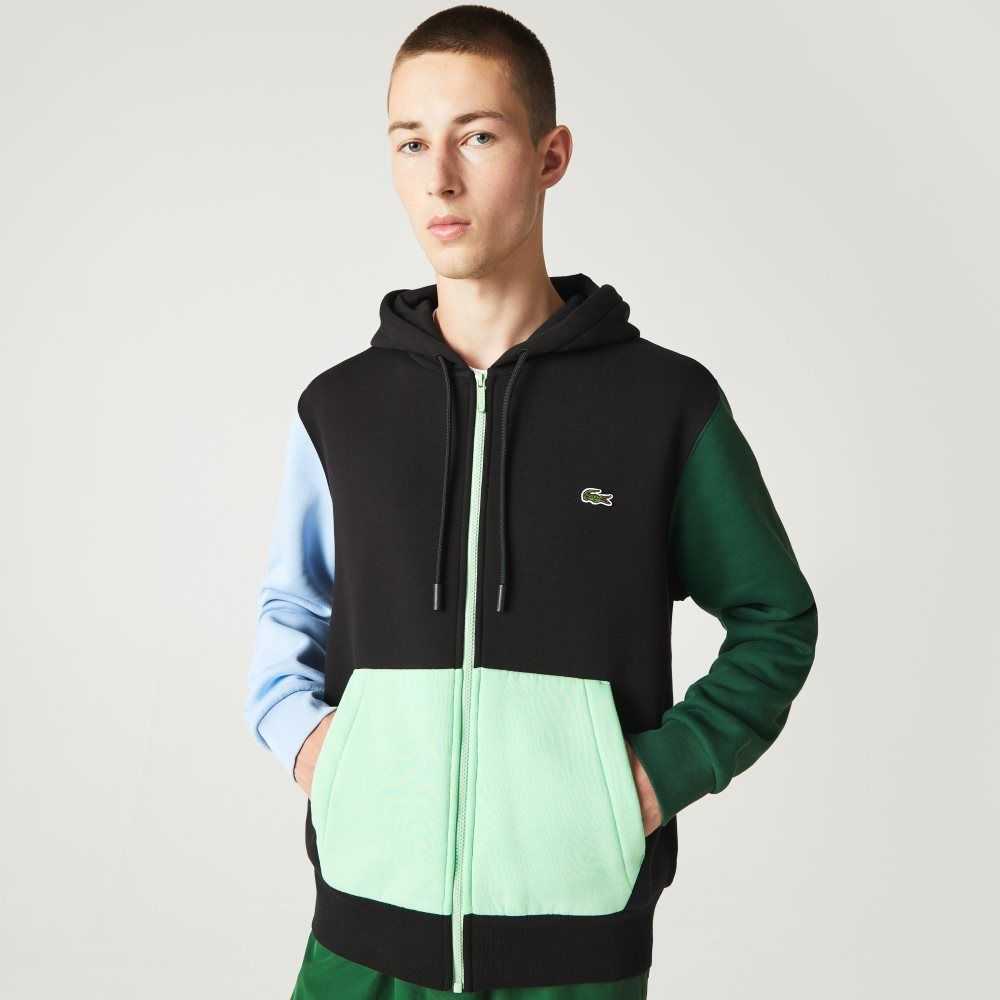 Black / Green / Blue / Light Green Lacoste Classic Fit Color-Block Hooded Zip Sweatshirt | FONJYV-475