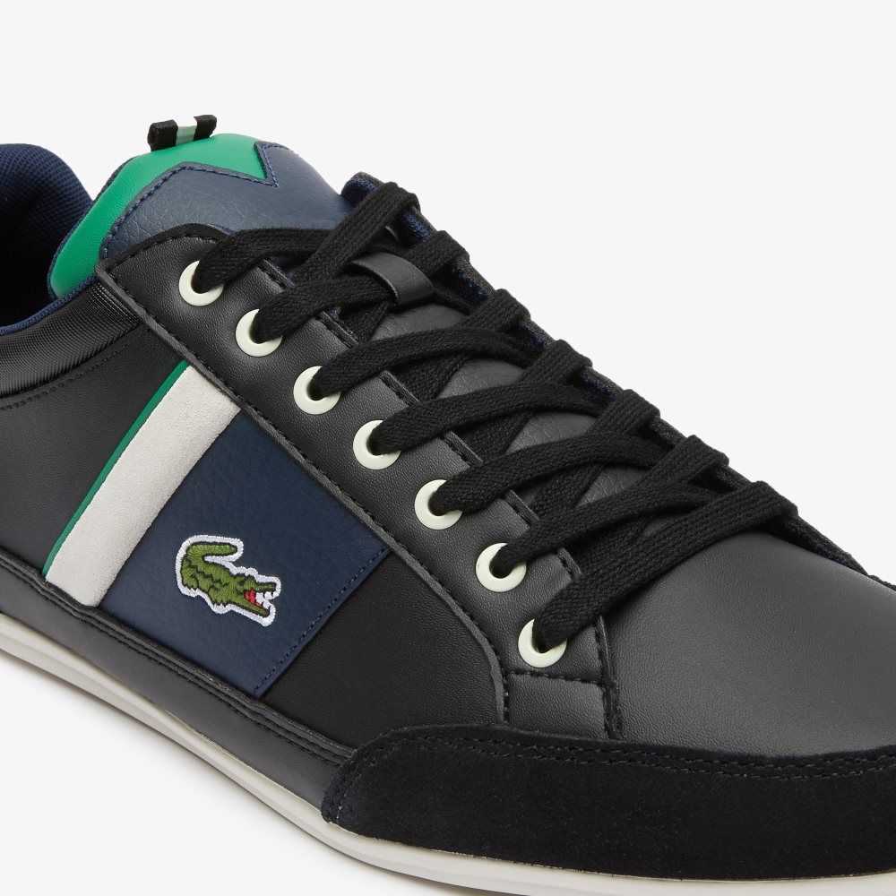 Black/Green Lacoste Chaymon Leather Sneakers | EOGDZP-308