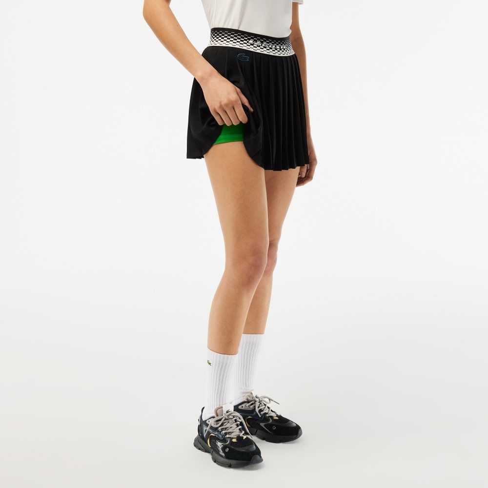 Black / Green Lacoste Tennis Pleated Skirts with Built-in Shorts | PJVSLB-897