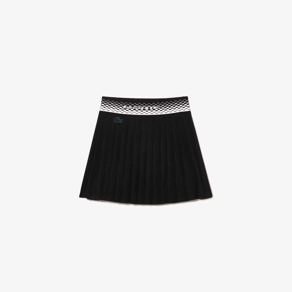 Black / Green Lacoste Tennis Pleated Skirts with Built-in Shorts | PJVSLB-897