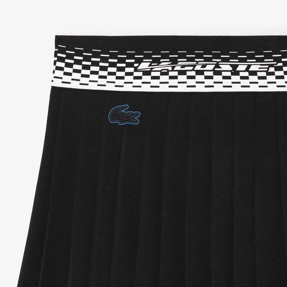 Black / Green Lacoste Tennis Pleated Skirts with Built-in Shorts | PJVSLB-897