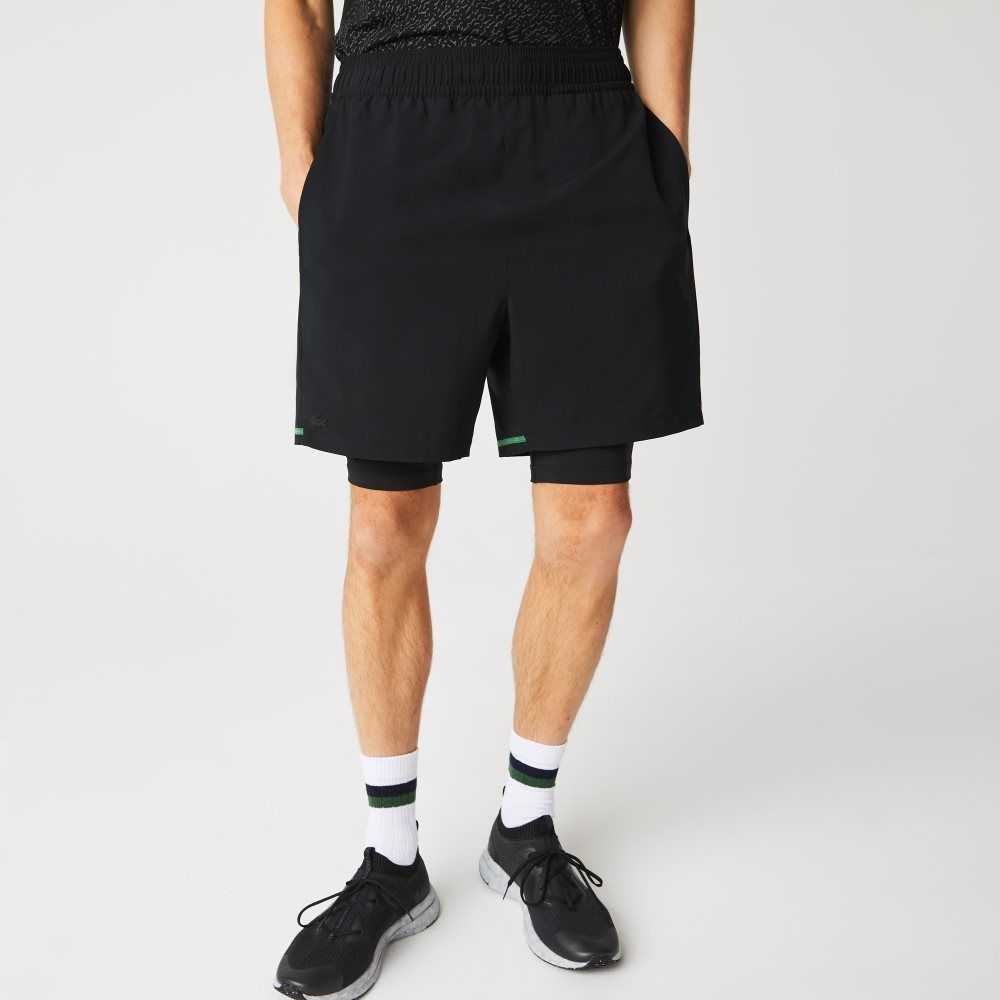 Black / Green / White Lacoste SPORT Layered Shorts | LTZIJK-824