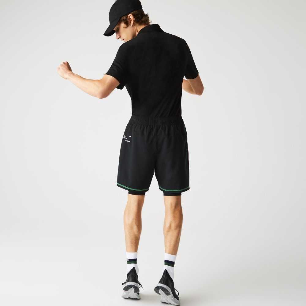 Black / Green / White Lacoste SPORT Layered Shorts | LTZIJK-824