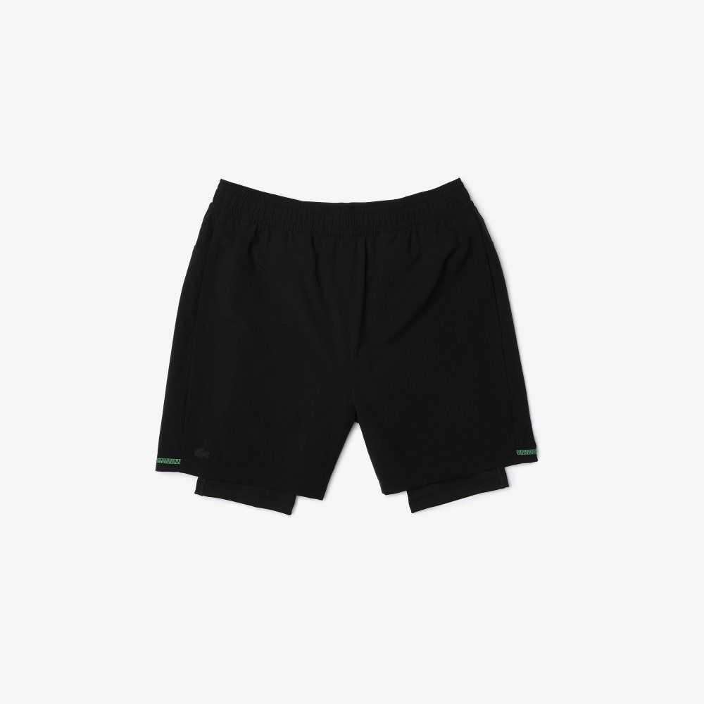 Black / Green / White Lacoste SPORT Layered Shorts | LTZIJK-824