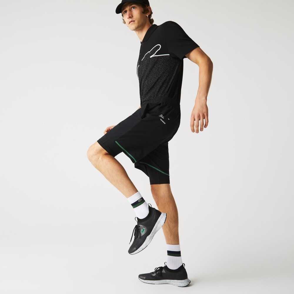 Black / Green / White Lacoste SPORT Layered Shorts | LTZIJK-824