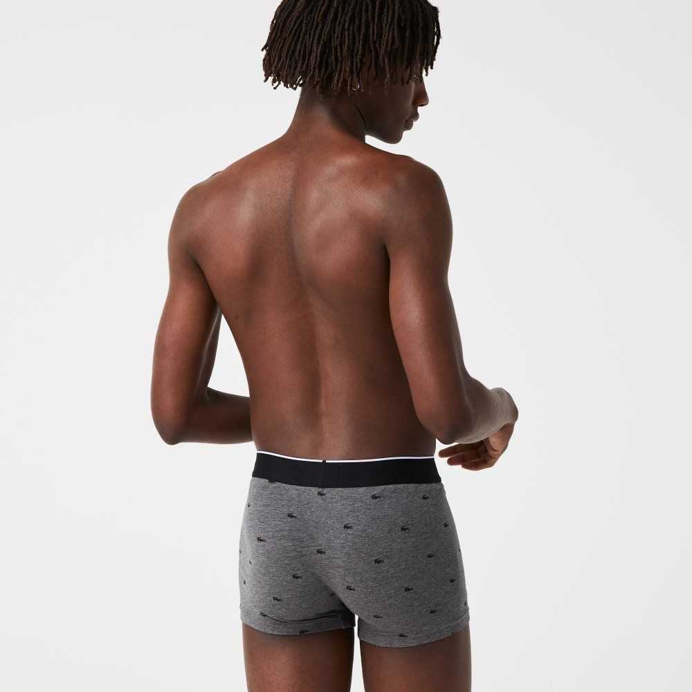 Black / Grey Chine Lacoste Casual Signature Boxer Trunks 3-Pack | TYVODM-432