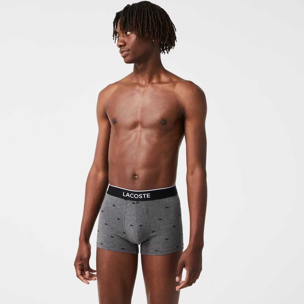 Black / Grey Chine Lacoste Casual Signature Boxer Trunks 3-Pack | TYVODM-432