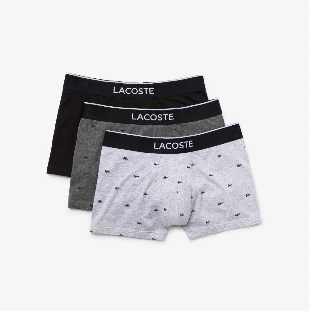 Black / Grey Chine Lacoste Casual Signature Boxer Trunks 3-Pack | TYVODM-432