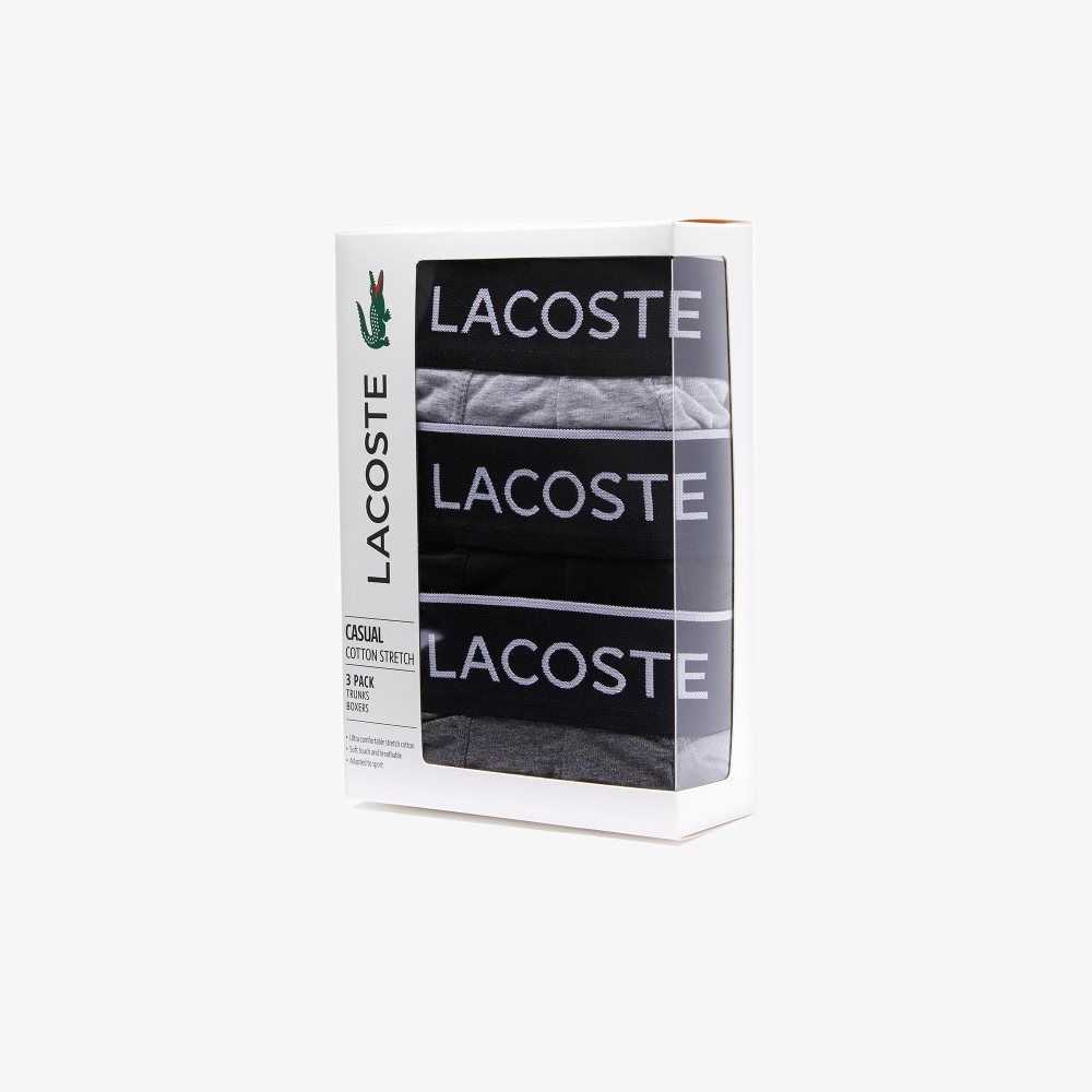 Black / Grey Chine Lacoste Casual Signature Boxer Trunks 3-Pack | TYVODM-432