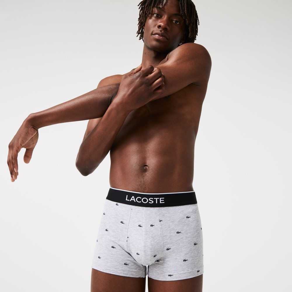 Black / Grey Chine Lacoste Casual Signature Boxer Trunks 3-Pack | TYVODM-432