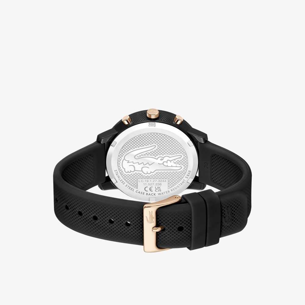 Black Lacoste 12.12 Chrono Watch Black and Carnation Gold Silicone | TYOCVJ-829