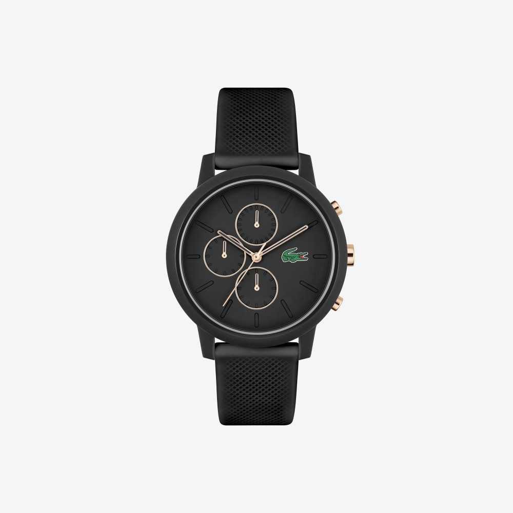 Black Lacoste 12.12 Chrono Watch Black and Carnation Gold Silicone | TYOCVJ-829