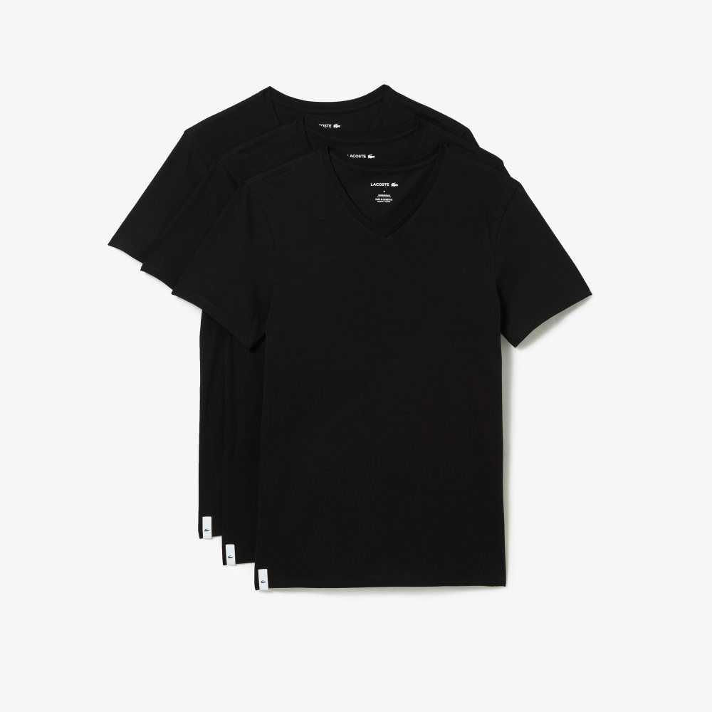 Black Lacoste 3-Pack of Plain T-Shirts | ITFAYK-473