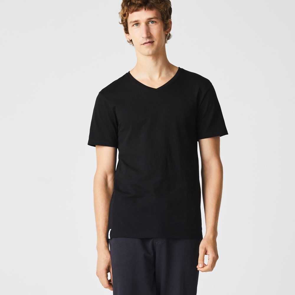 Black Lacoste 3-Pack of Plain T-Shirts | ITFAYK-473