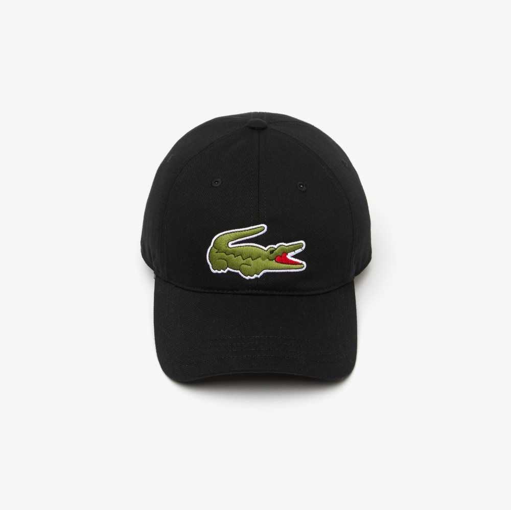 Black Lacoste Adjustable Organic Cotton Twill Cap | BTXRFU-573