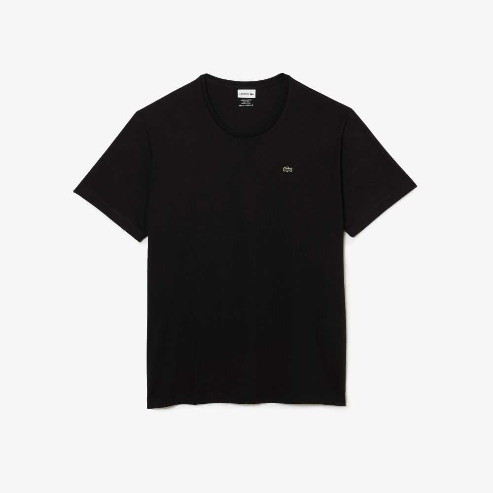 Black Lacoste Big Fit Crew Neck Cotton Jersey T-Shirt | ZCJGIK-412