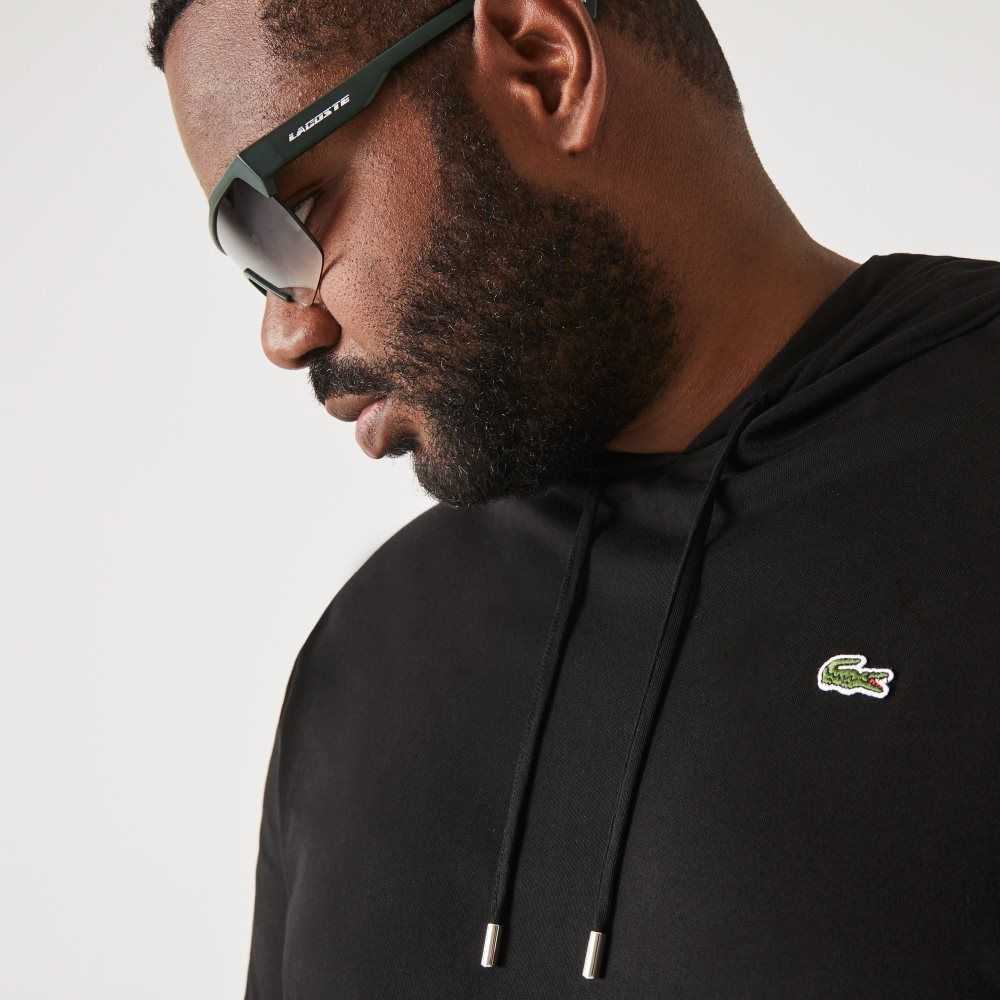 Black Lacoste Big Fit Hooded T-Shirt | TRDFPE-928