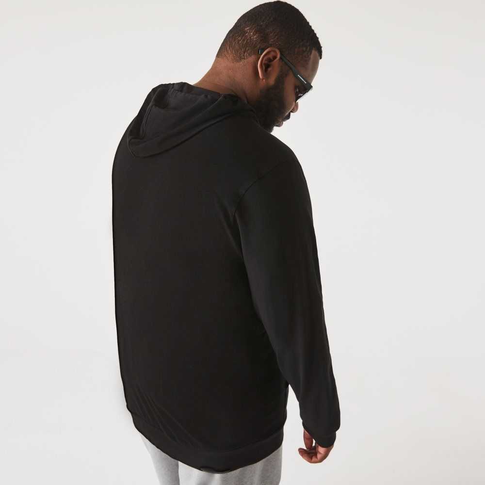 Black Lacoste Big Fit Hooded T-Shirt | TRDFPE-928