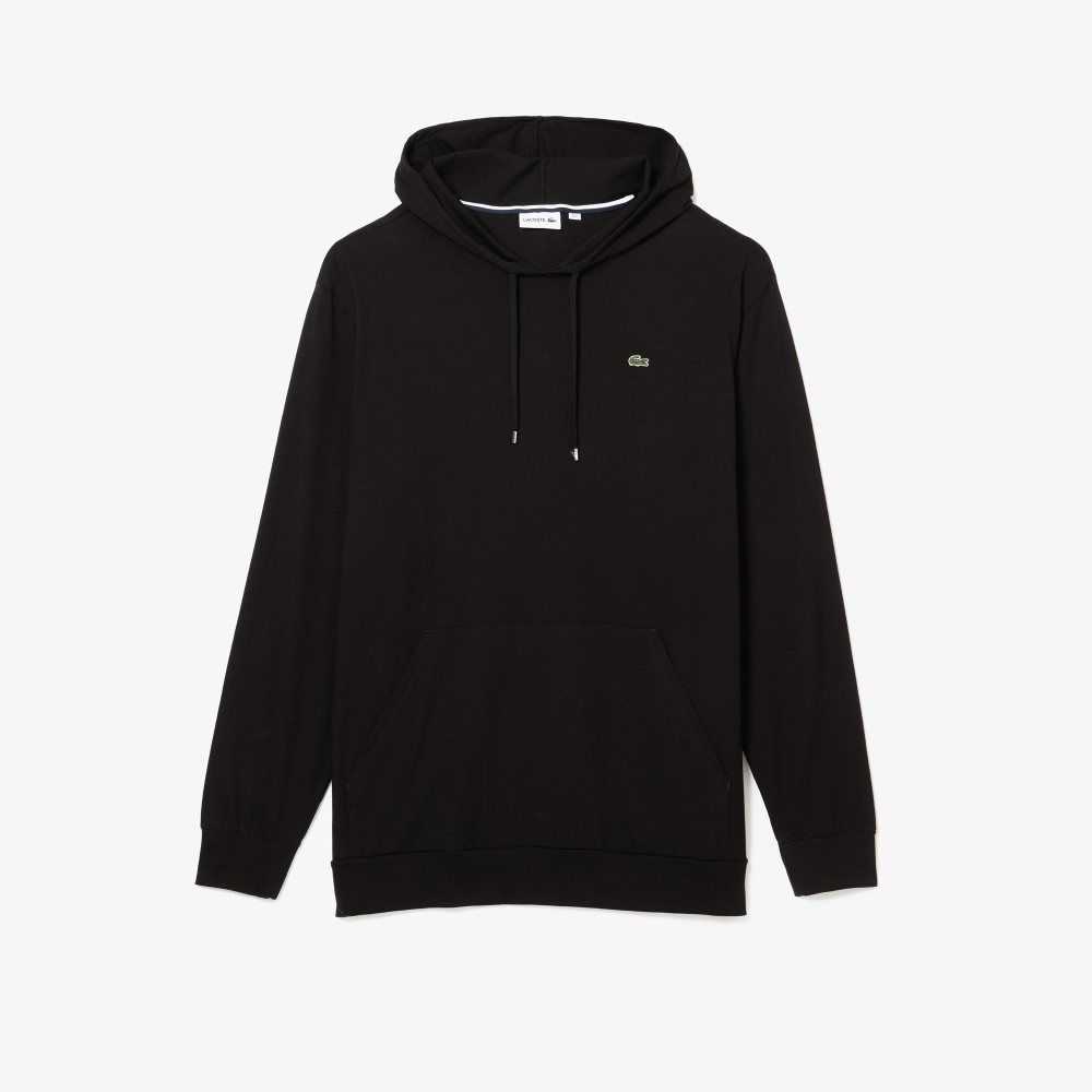 Black Lacoste Big Fit Hooded T-Shirt | TRDFPE-928