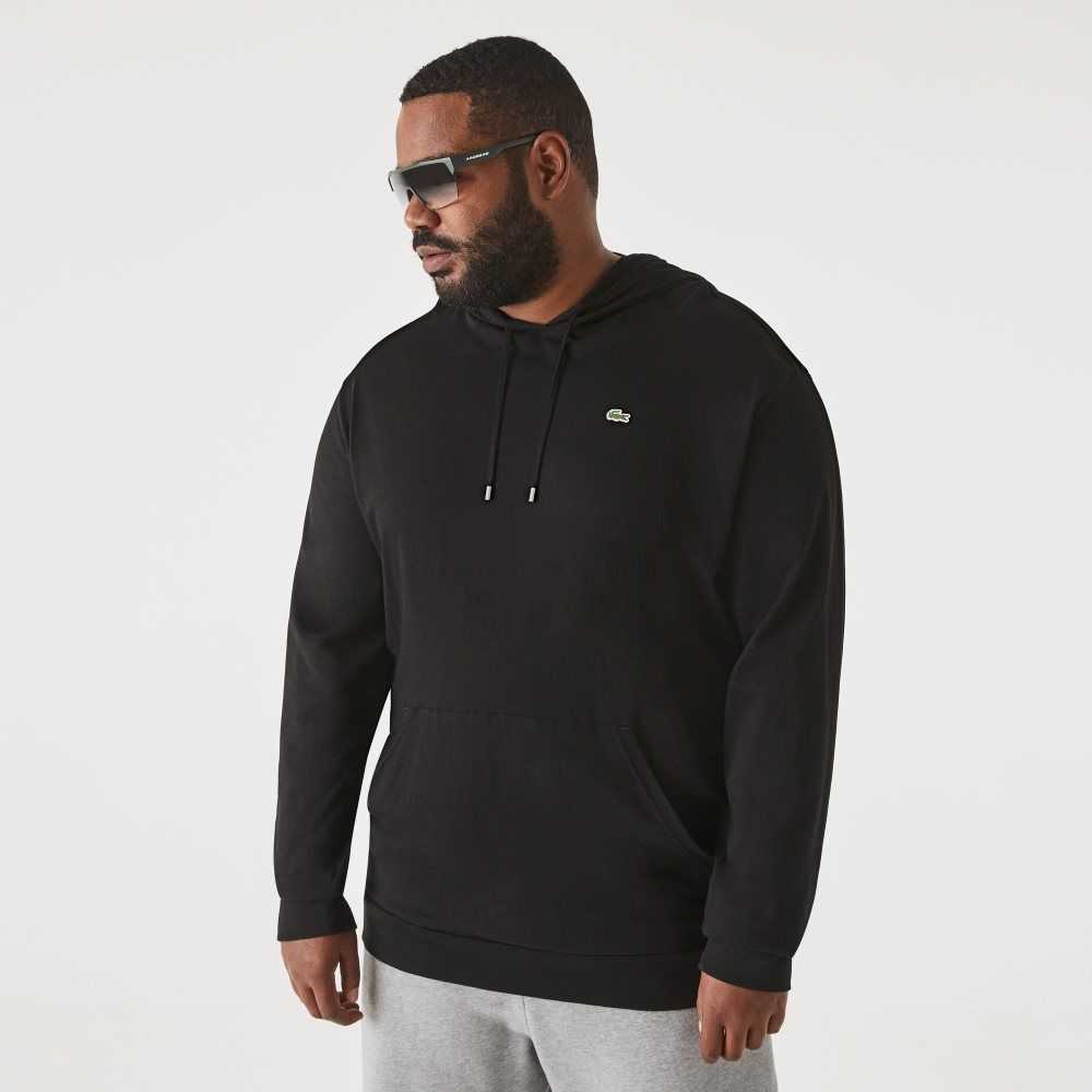 Black Lacoste Big Fit Hooded T-Shirt | TRDFPE-928