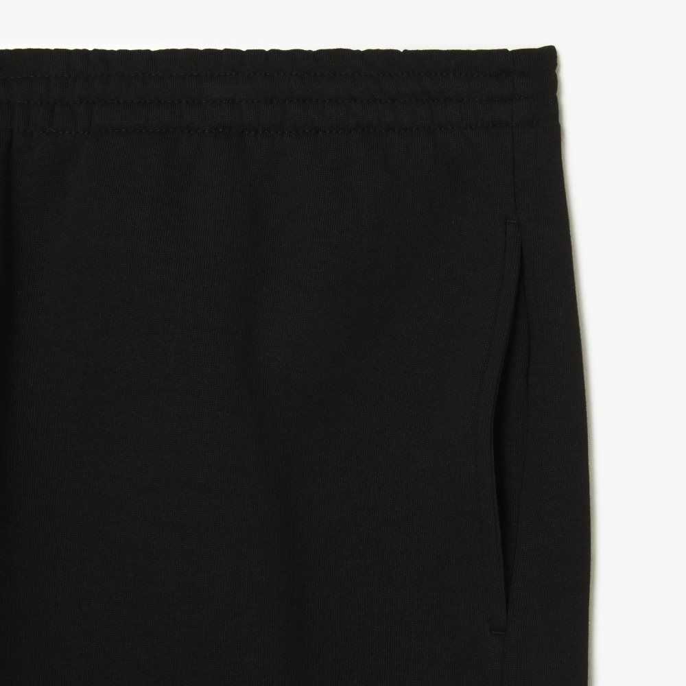 Black Lacoste Big Fit Organic Cotton Brushed Fleece Shorts | FEDVKO-576