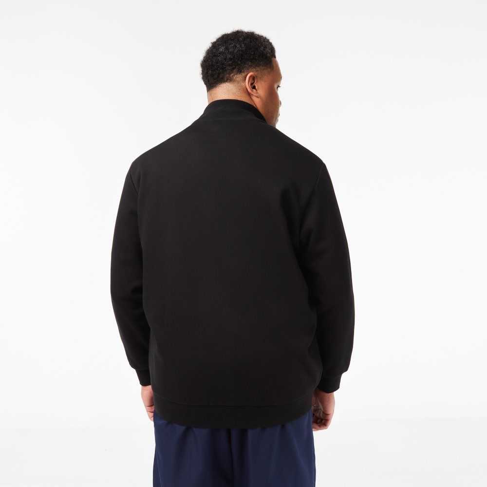 Black Lacoste Big Fit Zipped Cotton Fleece Sweatshirt | ULKYVQ-129