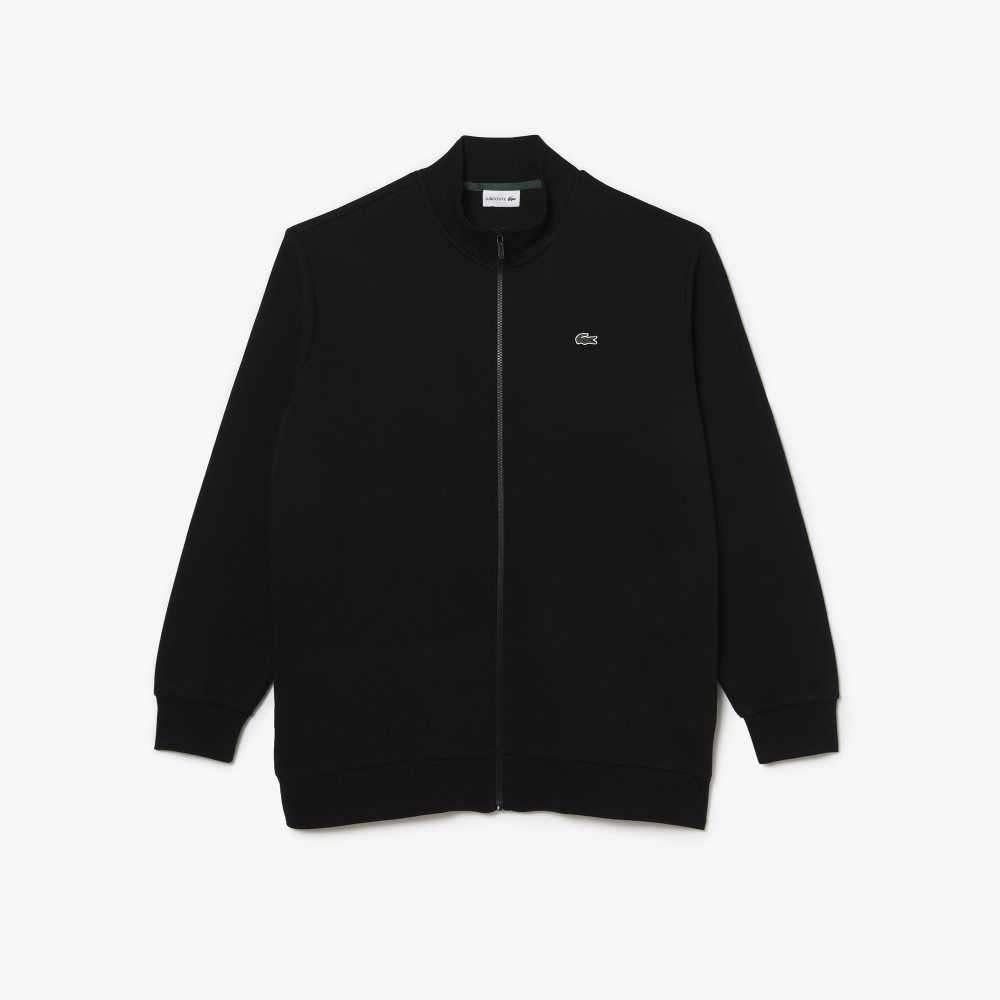 Black Lacoste Big Fit Zipped Cotton Fleece Sweatshirt | ULKYVQ-129