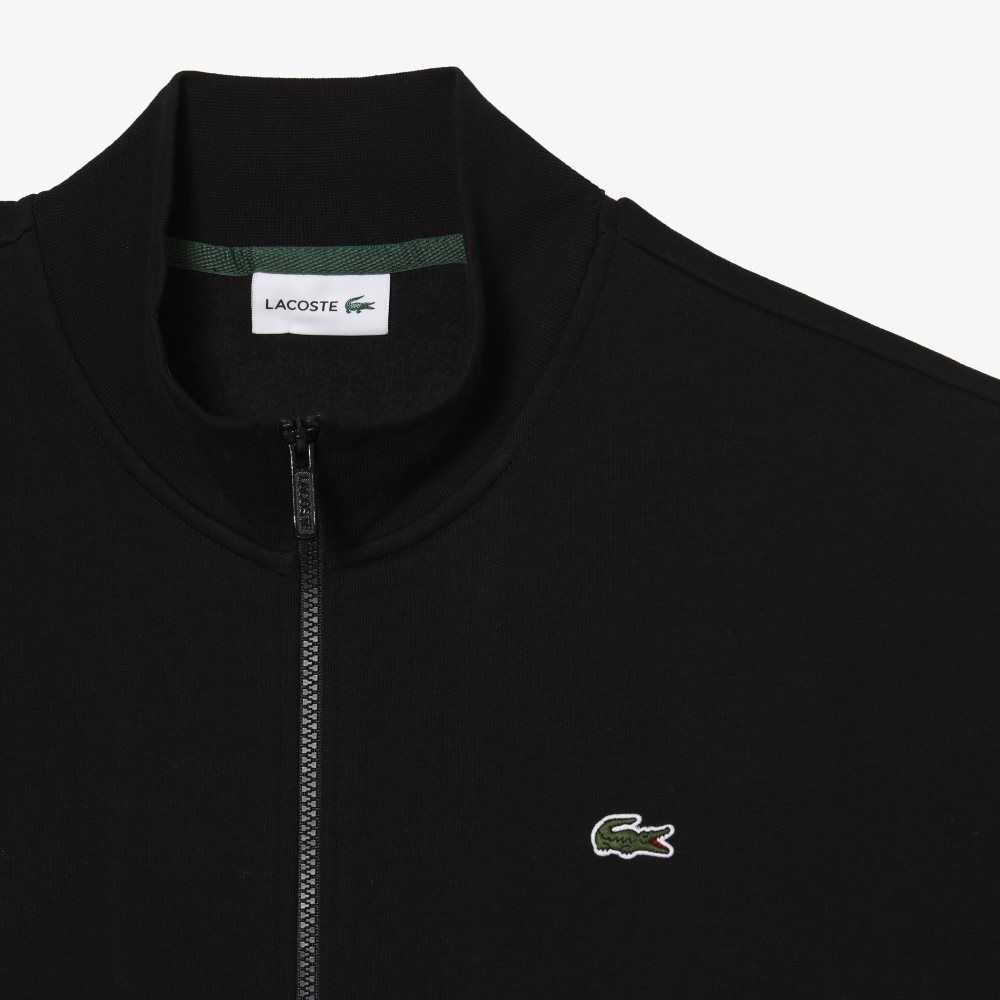 Black Lacoste Big Fit Zipped Cotton Fleece Sweatshirt | ULKYVQ-129