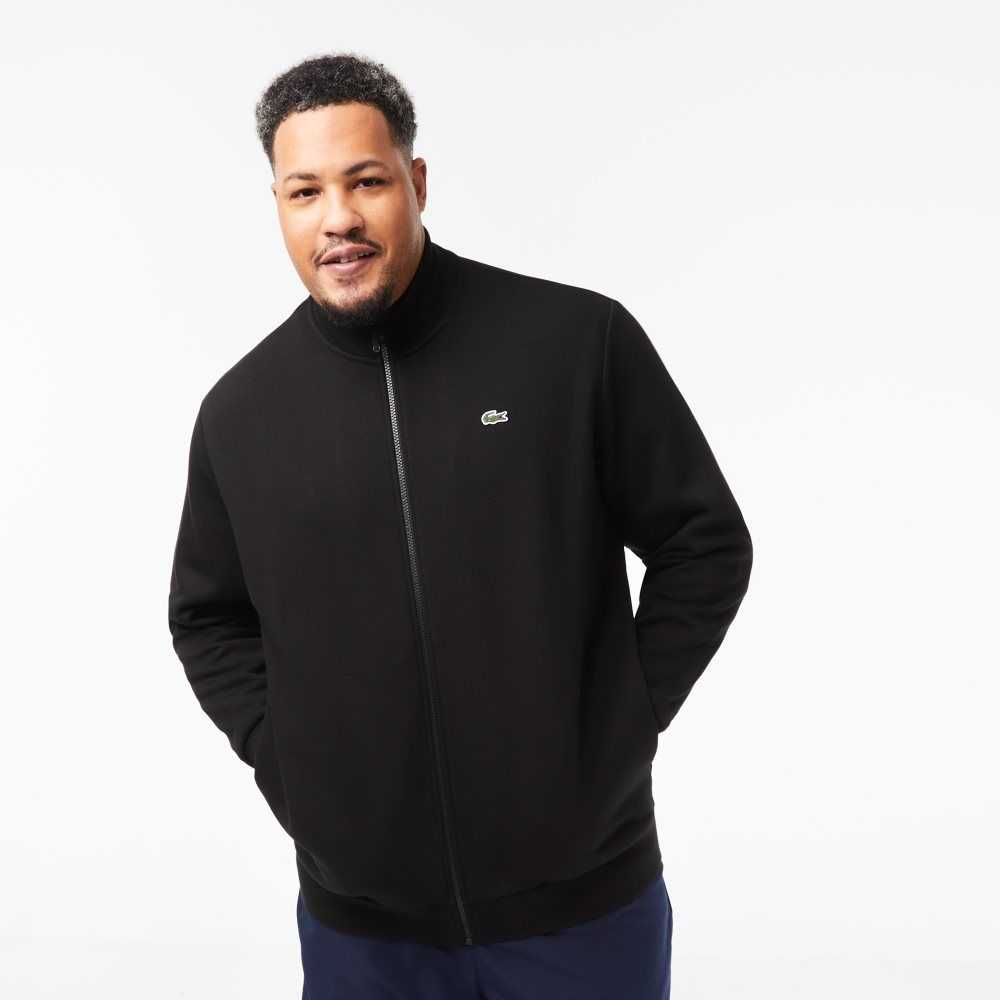 Black Lacoste Big Fit Zipped Cotton Fleece Sweatshirt | ULKYVQ-129