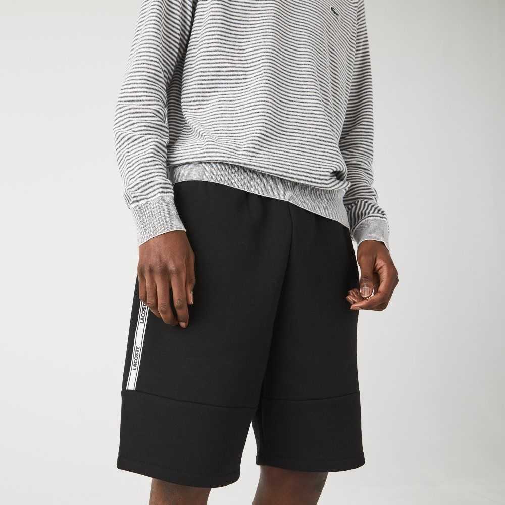 Black Lacoste Branded Bands Cotton Fleece Blend Shorts | LTVCYW-240