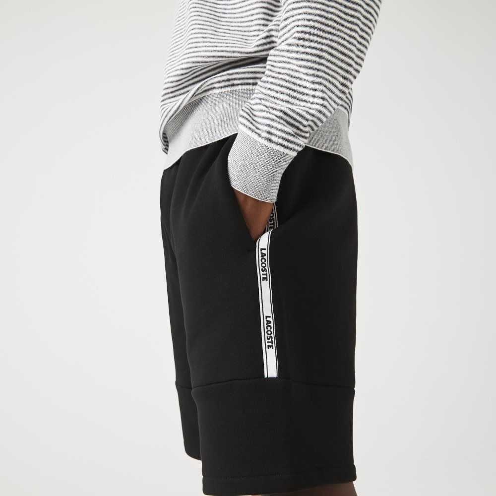 Black Lacoste Branded Bands Cotton Fleece Blend Shorts | LTVCYW-240