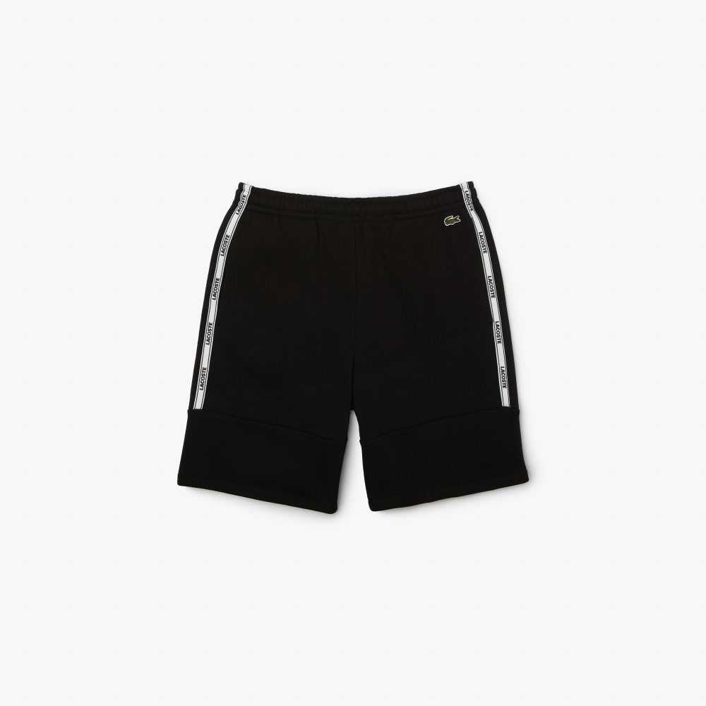 Black Lacoste Branded Bands Cotton Fleece Blend Shorts | LTVCYW-240