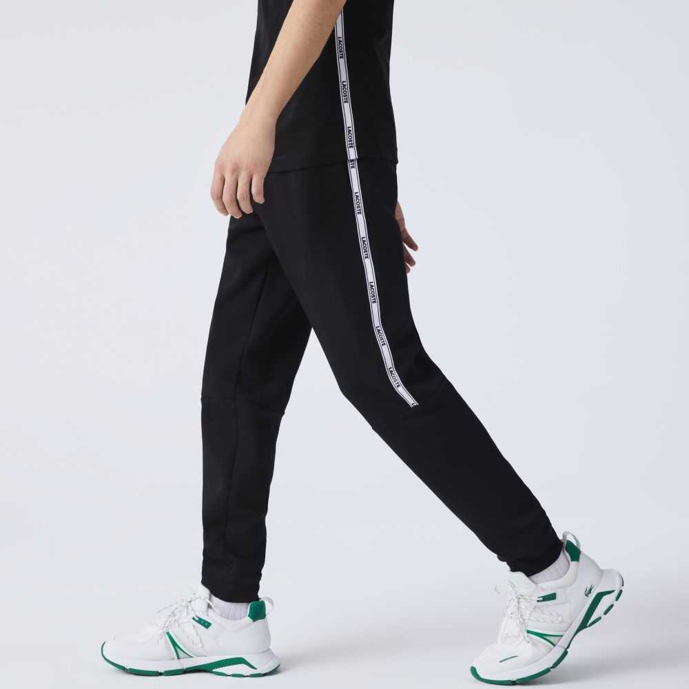 Black Lacoste Branded Bands Skinny Fleece Jogging Pants | UTEVHZ-673