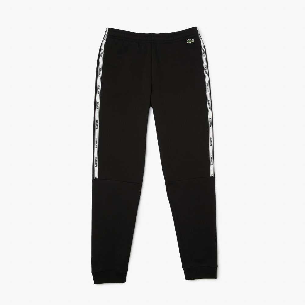 Black Lacoste Branded Bands Skinny Fleece Jogging Pants | UTEVHZ-673