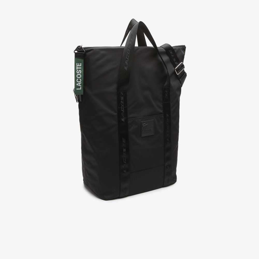 Black Lacoste Branded Handle Large Tote Bag | COFMDH-502