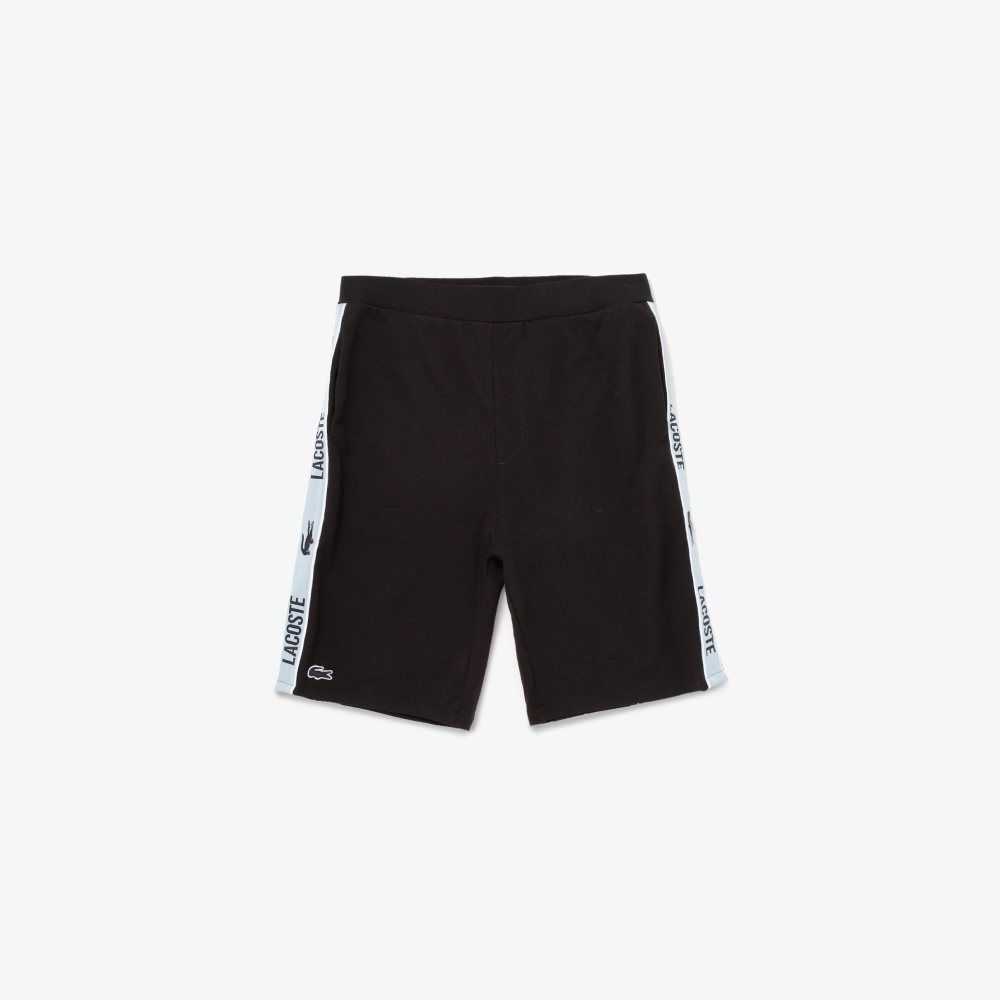 Black Lacoste Branded Organic Cotton Jersey Shorts | VRWXEB-309