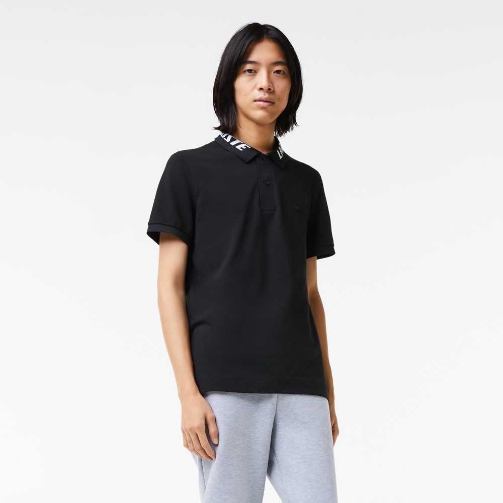 Black Lacoste Branded Slim Fit Stretch Pique Polo | JDWESF-483