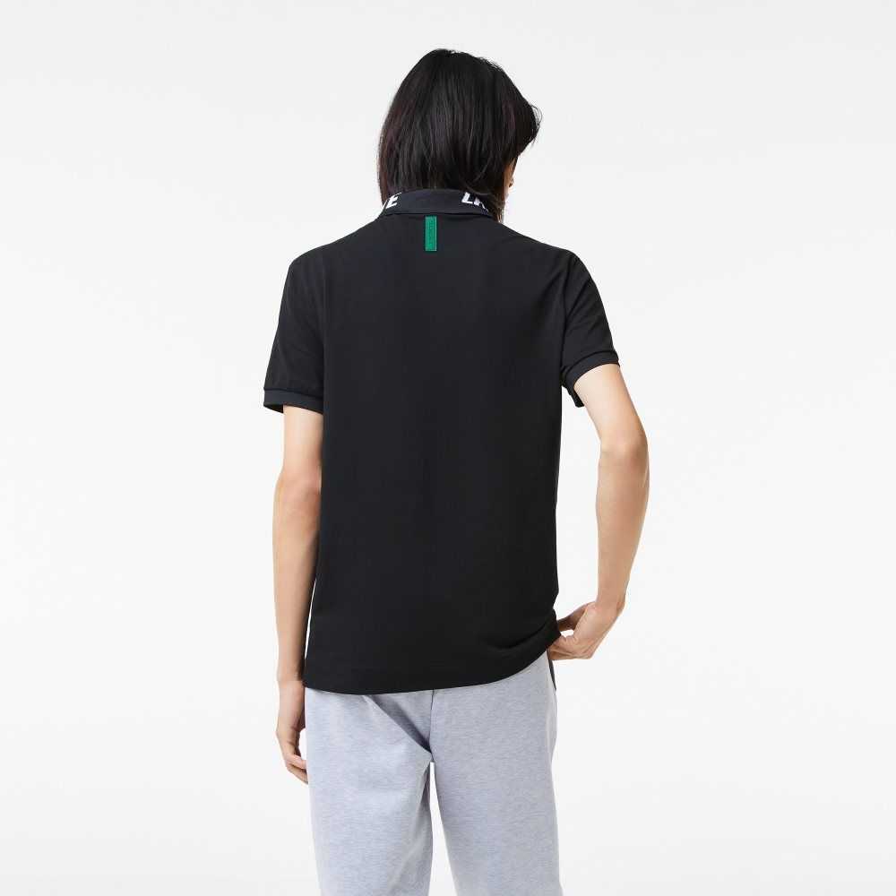 Black Lacoste Branded Slim Fit Stretch Pique Polo | JDWESF-483