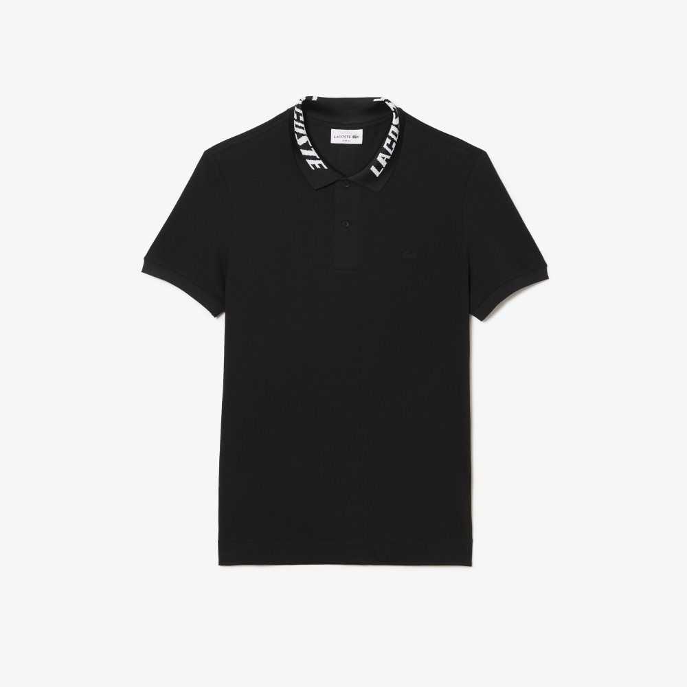 Black Lacoste Branded Slim Fit Stretch Pique Polo | JDWESF-483