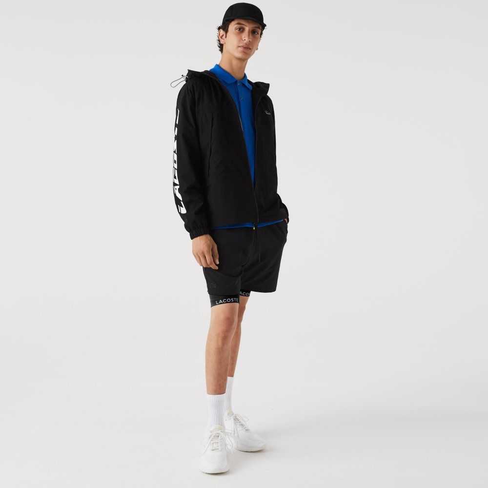 Black Lacoste Branded Twill Jacket | QKWYTF-382