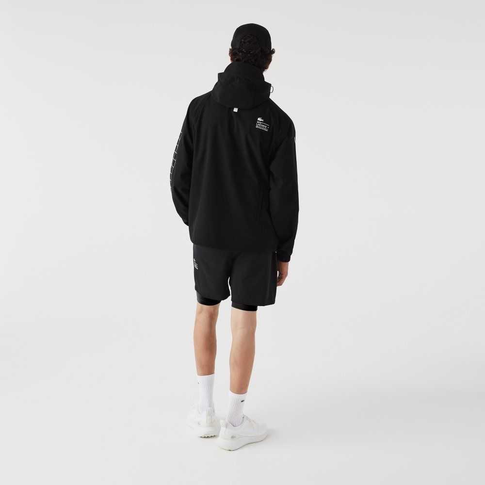 Black Lacoste Branded Twill Jacket | QKWYTF-382