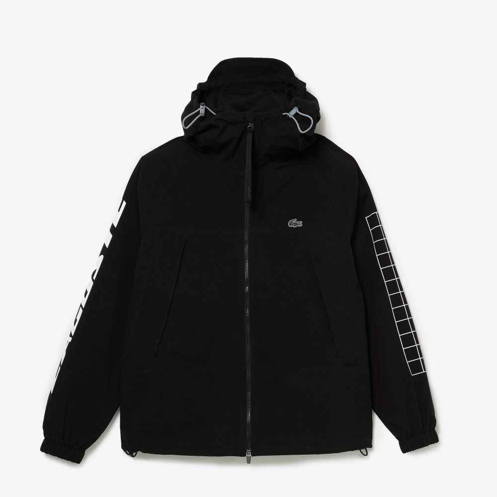 Black Lacoste Branded Twill Jacket | QKWYTF-382