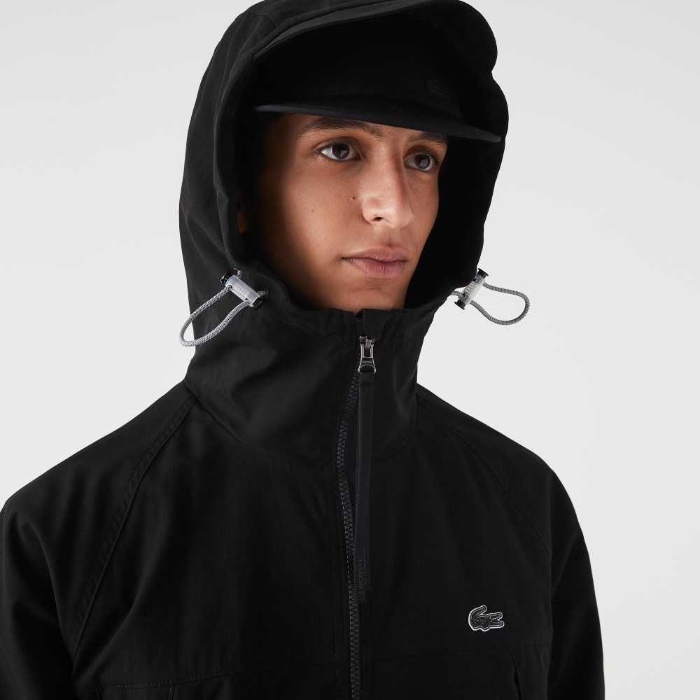 Black Lacoste Branded Twill Jacket | QKWYTF-382