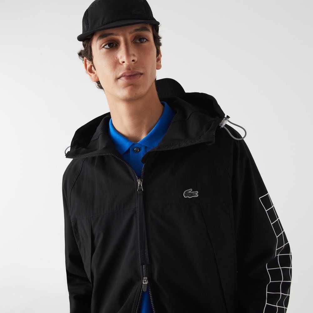 Black Lacoste Branded Twill Jacket | QKWYTF-382