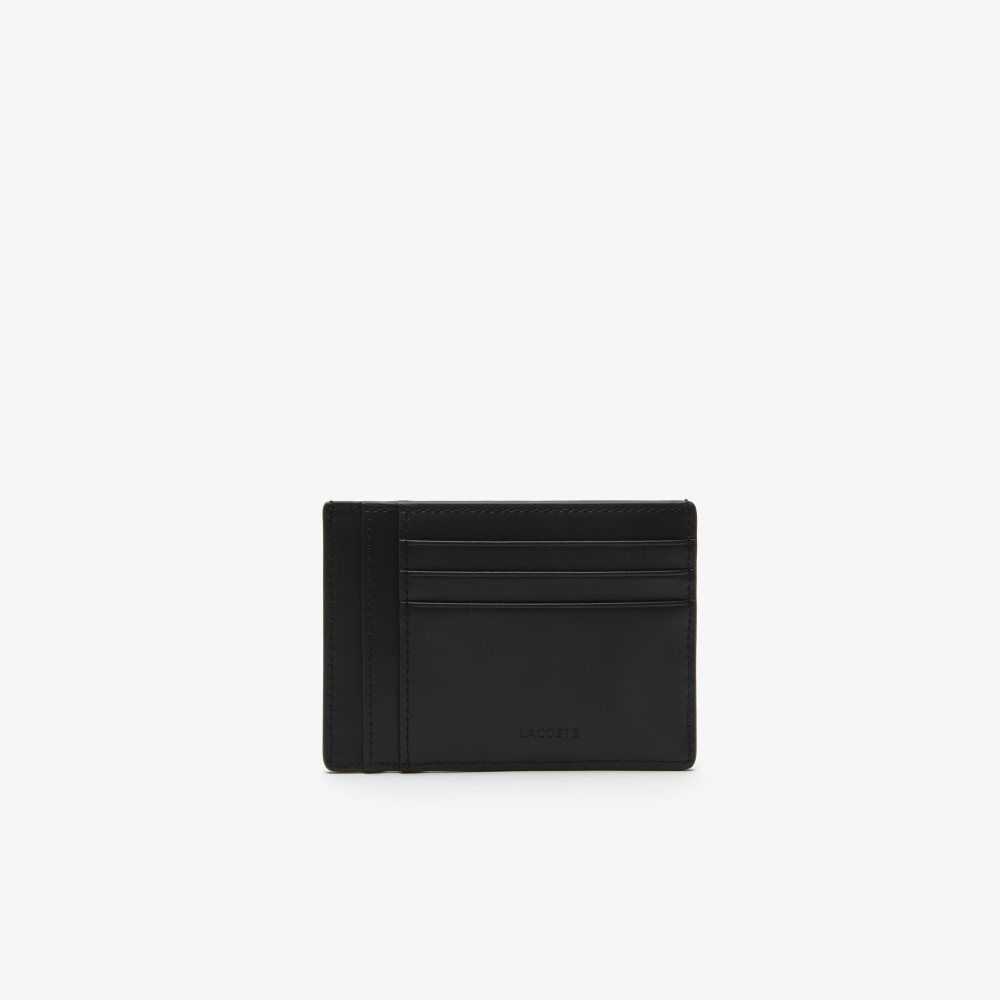 Black Lacoste Chantaco Calfskin Leather Card Holder | IKEQTU-176