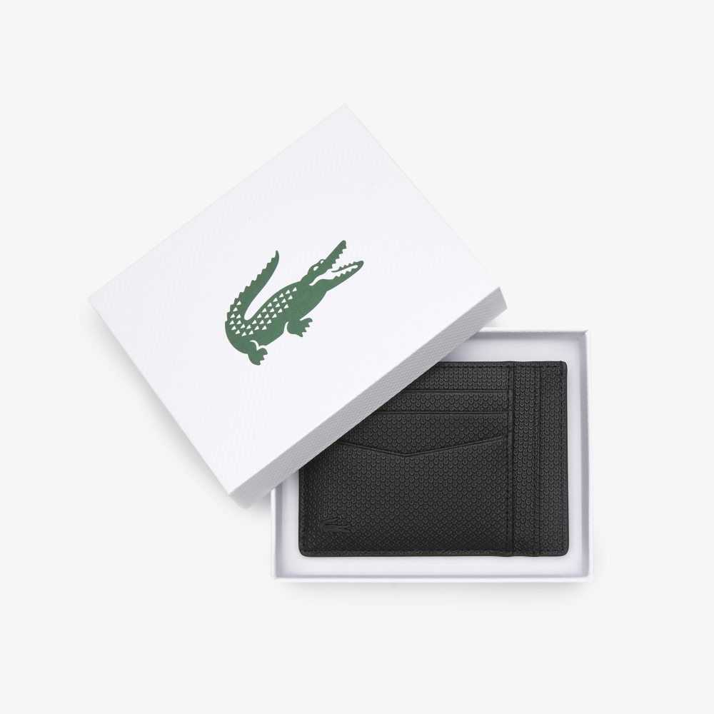 Black Lacoste Chantaco Calfskin Leather Card Holder | IKEQTU-176