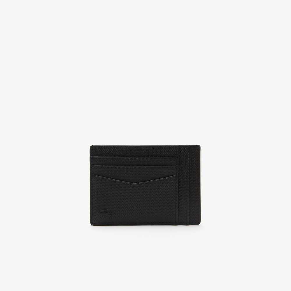 Black Lacoste Chantaco Calfskin Leather Card Holder | IKEQTU-176