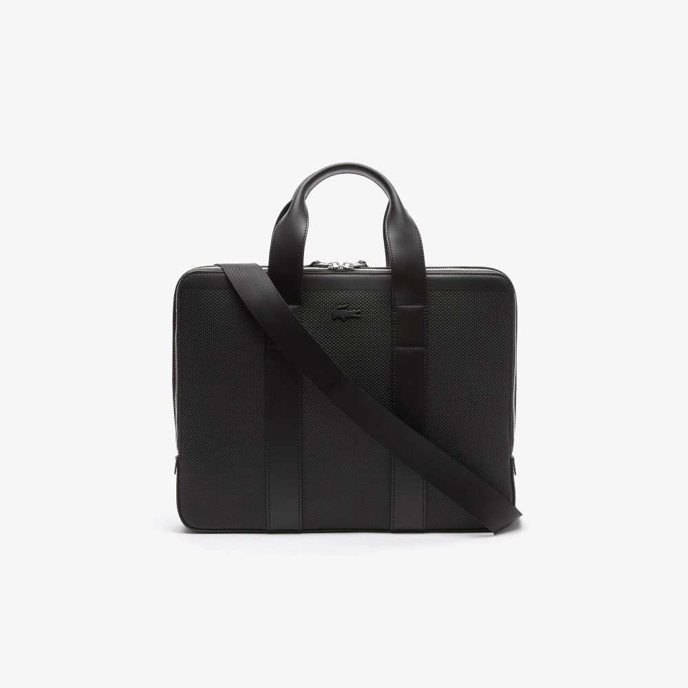 Black Lacoste Chantaco Pique Leather Extra Slim Computer Bag | LNDPHQ-583